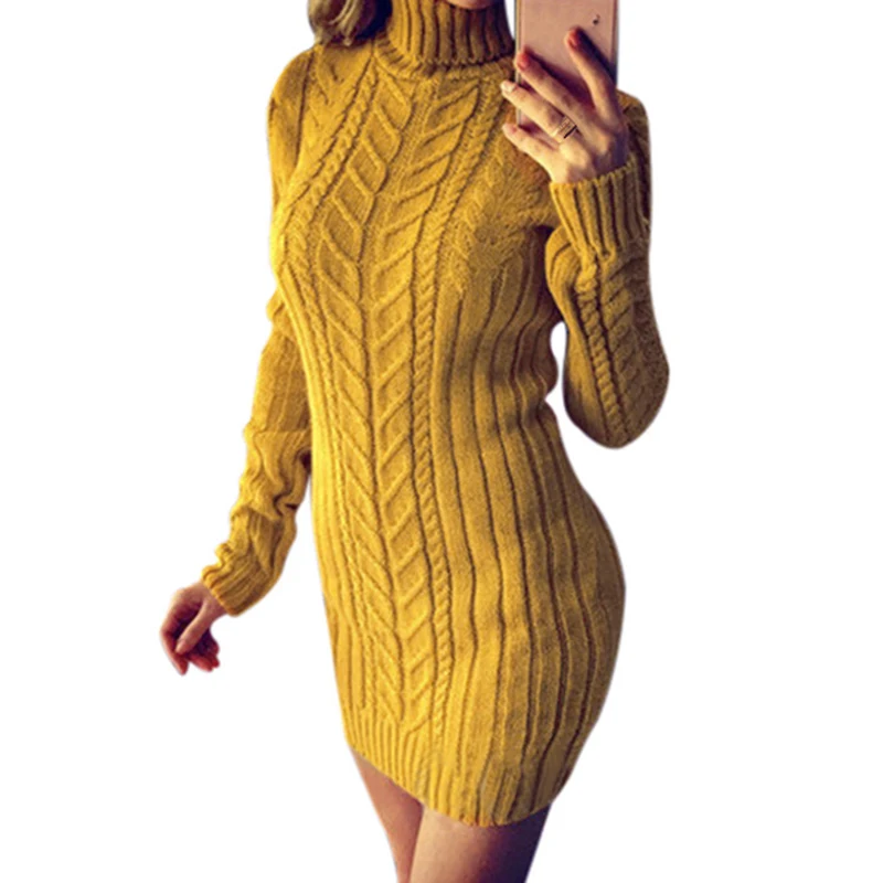 

Women Slim Sweater High Collar Warm Long Sleeve Solid Color Knitwear vintage retro ladies sweater