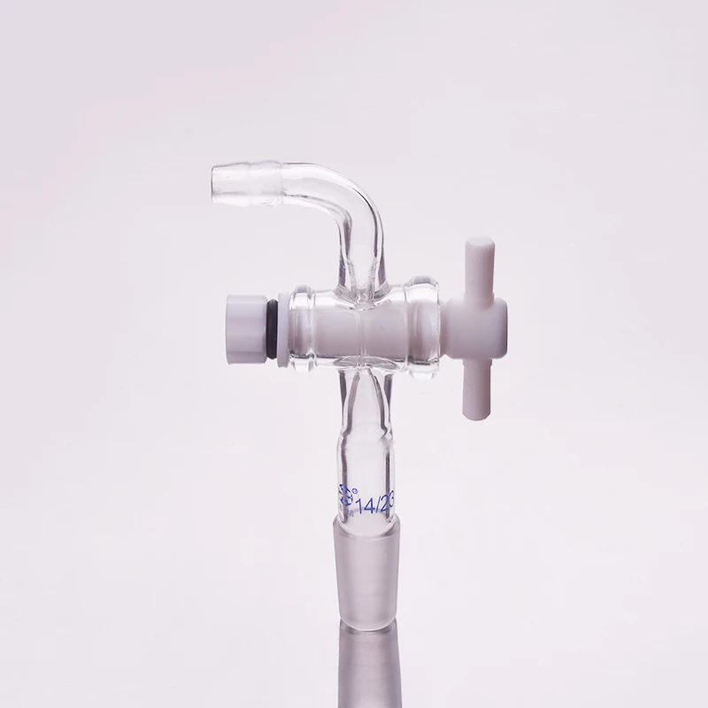 

Curved suction connector,PTFE valve 14/23,Joint with PTFE stopcock standard ground mouth,Curved connector with piston