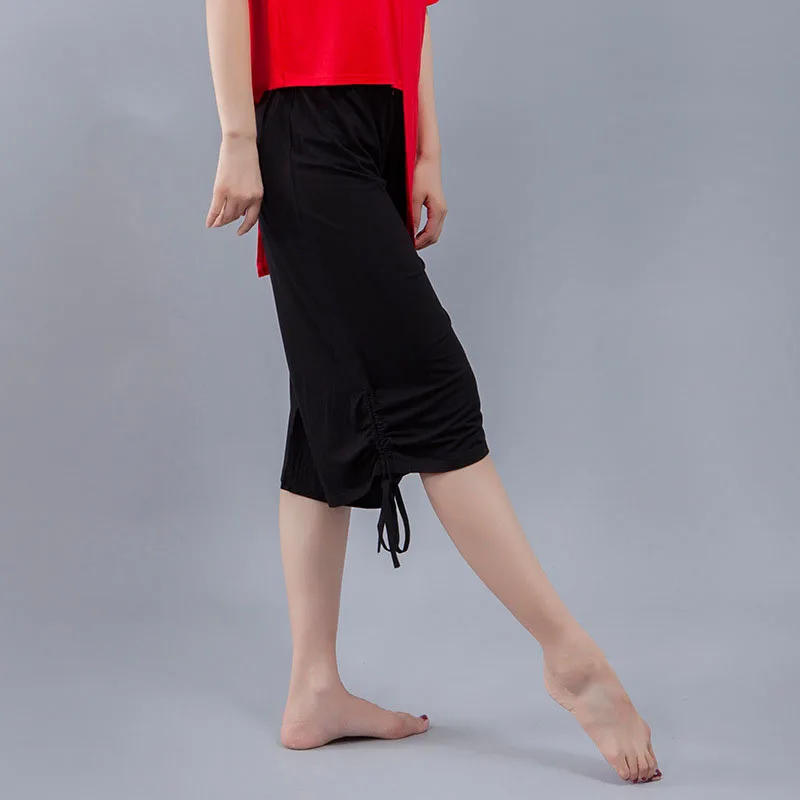 Latin Dance Loose wide leg drawstring Straight Cropped pants women Ballroom Tango trousers Cha Salsa rumba modern Dance Yoga
