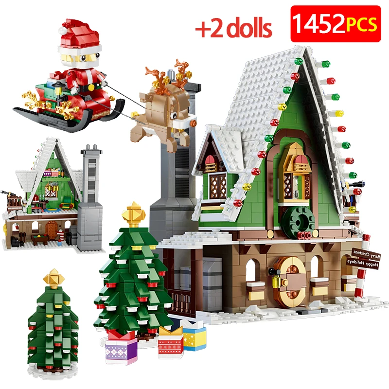 1452pcs City Winter Snow House Santa Claus Building Block Snowmobile