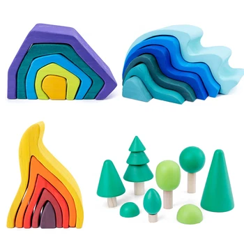 

Baby Toys Wooden Block Rainbow Kids Creative Building Blocks Stacker Wooden Toys Early Learning Educational Toy