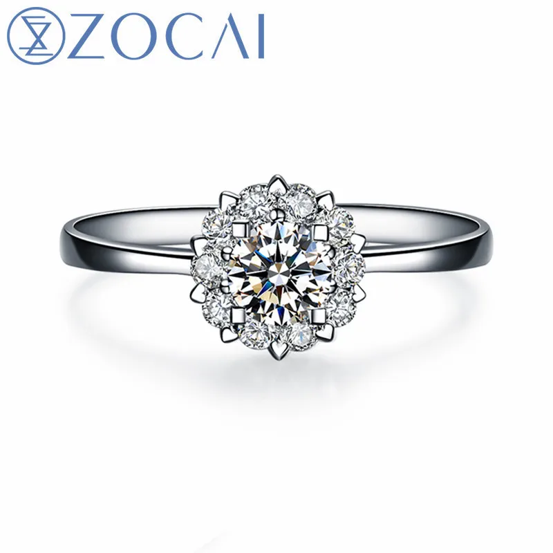 Кольцо обручальное ZOCAI белое золото 18 К 0 8 карат с сертификатом 20 карат|diamond carat