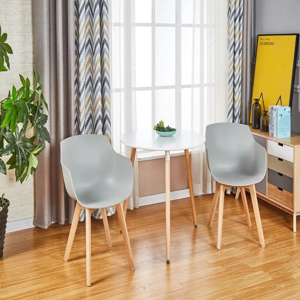 

Dining Chair Set of 4 Modern Plastic with Beech Solid Wood Legs for Dining Room Kitchen Living Room Restaurant White Black Gray