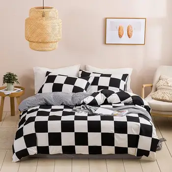 

Fashion Bedding Sets Bed Duvet Cover Set with Pillowcases Geometric Grid Hit Farbe Patch Super Soft Single Double Queen Size