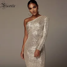 VC сексуальное платье на одно плечо блестящее платье с блестками Сетчатое лоскутное платье знаменитостей для рождественской вечеринки Vestidos