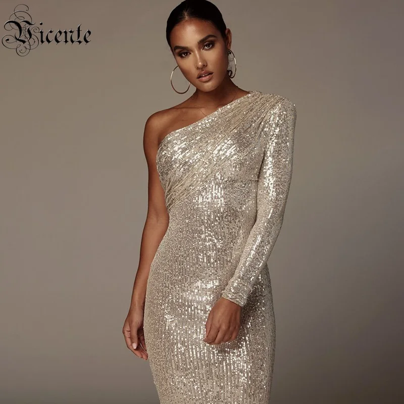 Christmas Sexy Sparkly Off-shoulder Fitted Sheer Mesh Long Dress