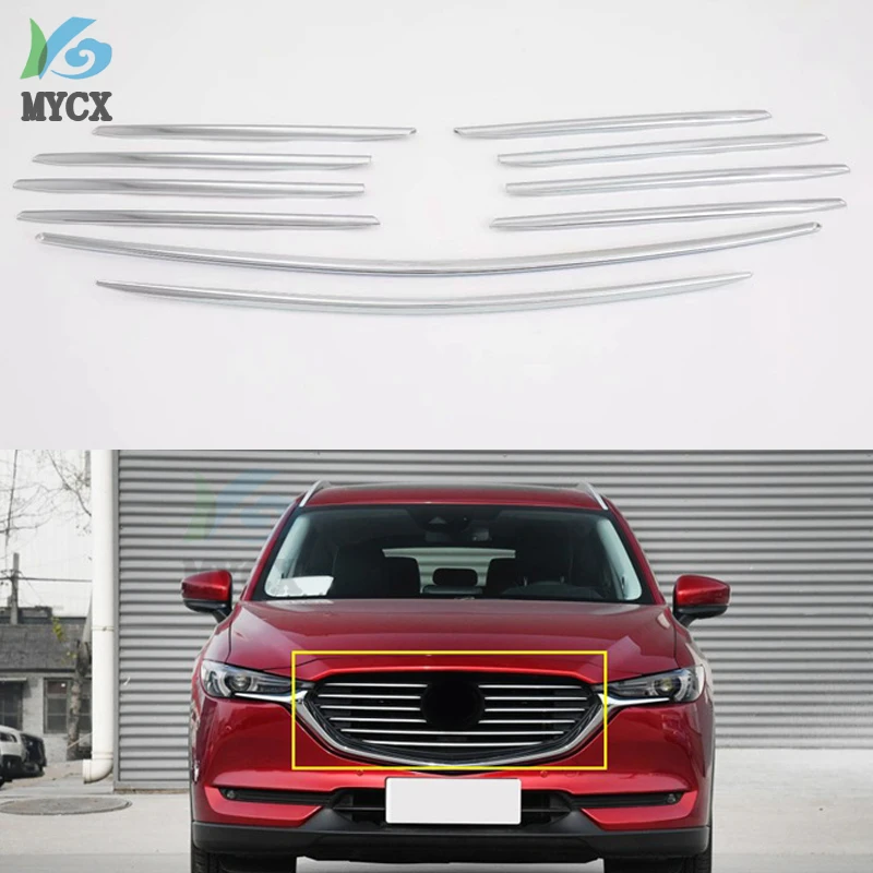 

For Mazda CX-8 CX8 2019-2020 Front Air Grill Cover Big Grille Trims Strips Garnish Bumper Protector ABS Chrome Car Accessories