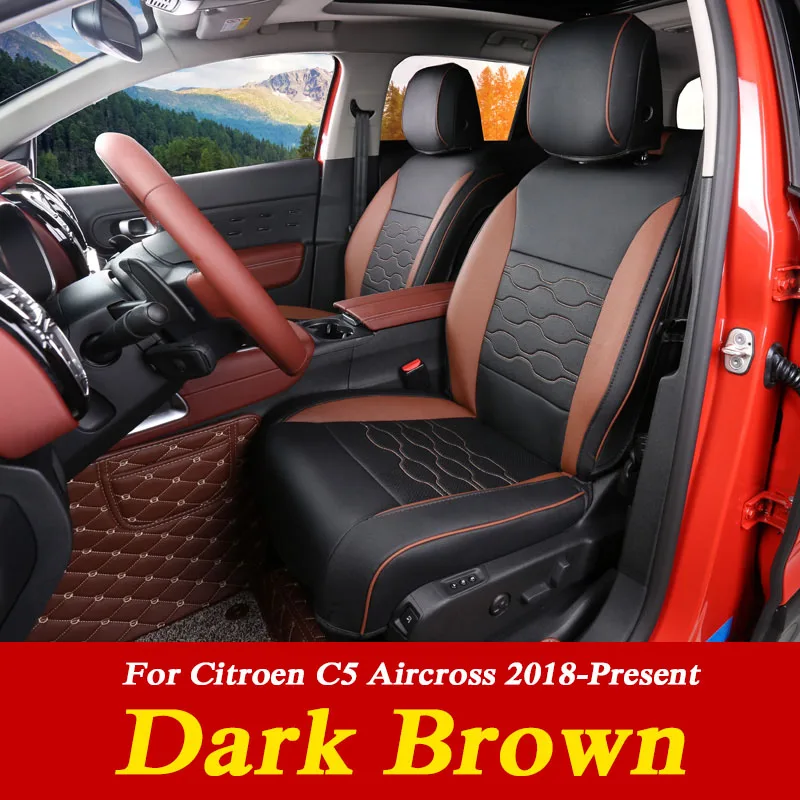 Dark Brown Чехлы для автомобильных сидений, набор кожаных чехлов для Citroen C5 Aircross,-Н. В., автомобильные Чехлы, стильные Защитные подушки для сидений, внутренние аксессуары - Название цвета: Dark Brown