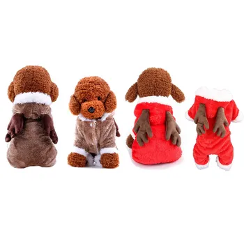 

Christmas Pet Dog Jumpsuit Cat Clothes Warm Fleece Jumper Puppy Pet Pajamas Dog Red Elk Jumpsuit Coat For Small Large Dogs