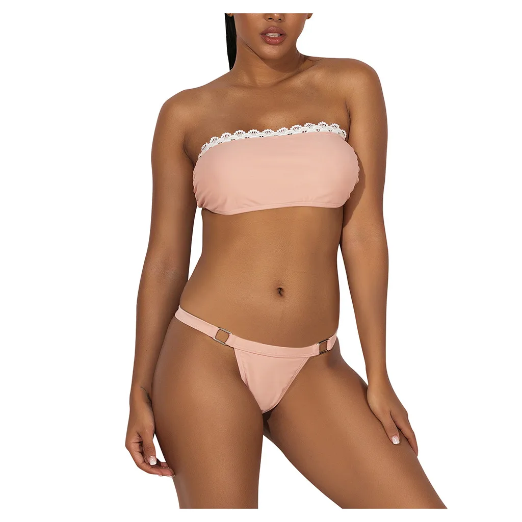 KANCOOLD Sexy Swimwear Two-Piece Solid Halter Padded Push up Swimming Suit For Women Swimsuit Push-up Beachwear Suit Set Beach39