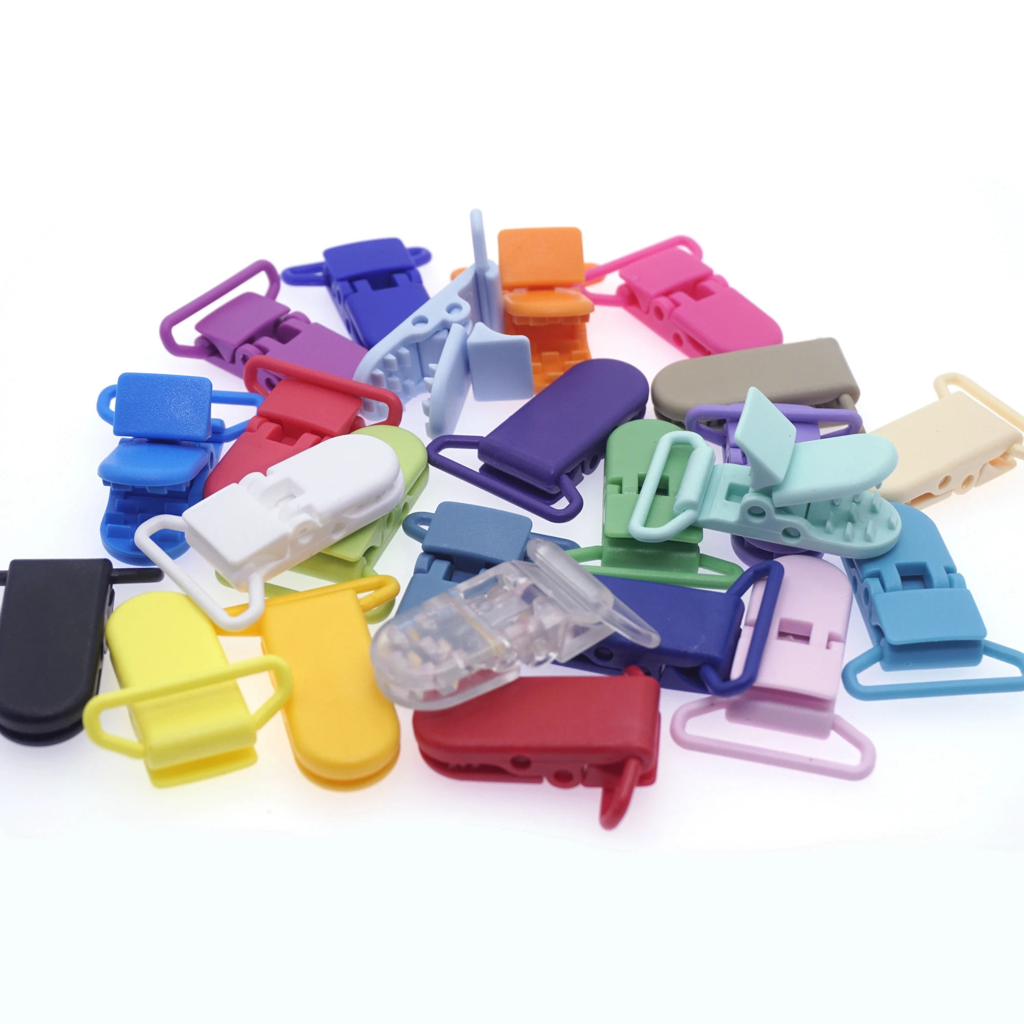 100 Pcs 20 Color Mixed Hot D Shape 25mm Plastic Baby Pacifier Clip Holder Newborn Baby Dummy Soother Bib Toy Chain Gift 4