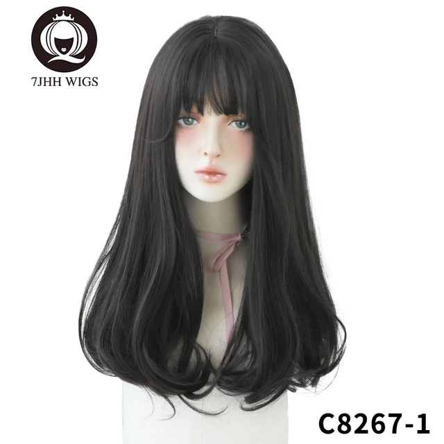 7JHH WIGS Light Brown Wig For Women With Fringe Fashion Heat Resistant Mid-Length Synthetic Wig C8267-1