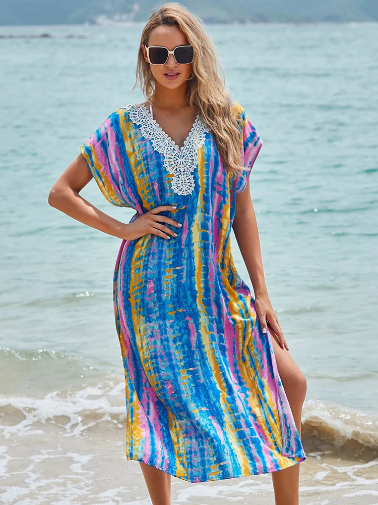 Женская Кружевная туника Tie Dye Avidlove с V-образным вырезом пляжная одежда кафтан