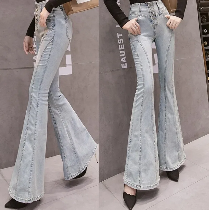 Женские джинсы с высокой талией Белый Потертый потертый светильник синие брюки в