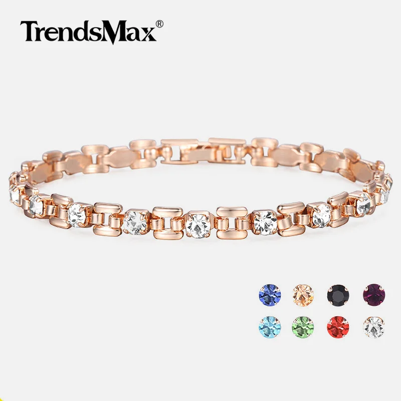 8 Color Cubic Zircon Bracelets For Women 585 Rose Gold Square Link Wristband Girlfriend