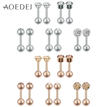 

AOEDEJ 10 Pcs/lot Crystal Stud Earrings For Women Stainless Steel Rose Gold Color Round Rhinestone Earrings Stud Small Earrings