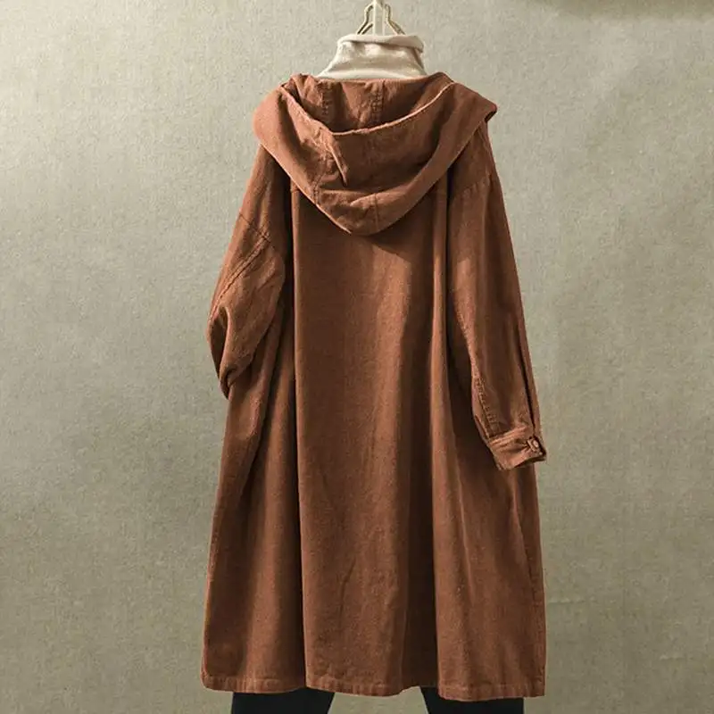 amazing  Vintage Corduroy Coats Women's Solid Jackets 2020 Spring Casual Long Sleeve Hooded Blusas Female Ov