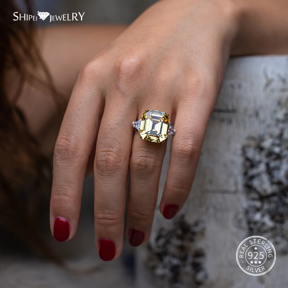 Кольцо Shipei Asscher с вырезами из муассанита, белое золото для женщин и мужчин, 925 пробы, серебряное кольцо, обручальное, обручальное