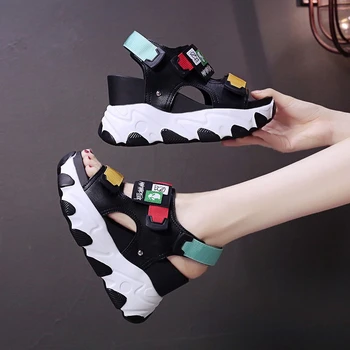 

Women Platform Chunky Sandals Summer Brand Casual Wedges Shoes For Woman Fashion Sports Hook Loop Sandal 9cm Super High Heels
