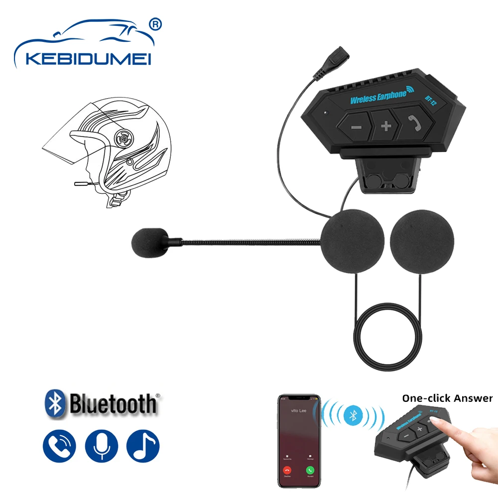 Kebidumei BT12 Motorcycle Bluetooth 5.0 Helmet Earphone Wireless Headset Hands-free call Kit Stereo Anti-interference Headphone kebidumei bt12 motorcycle bluetooth 5 0 helmet earphone wireless headset hands free call kit stereo anti interference headphone