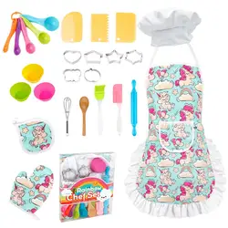 Ensemble de cuisine et de pâtisserie pour enfants, 24/26 pièces, accessoires de cuisine réels avec motifs de poney, déguisement de Chef, jeu de rôle de simulation Gi 