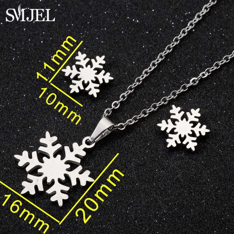Smjel Stainless Steel Sets For Women Snowflake Butterfly Fish Bone Chain Necklace Stud Earrings Jewelry Set New Year Gift