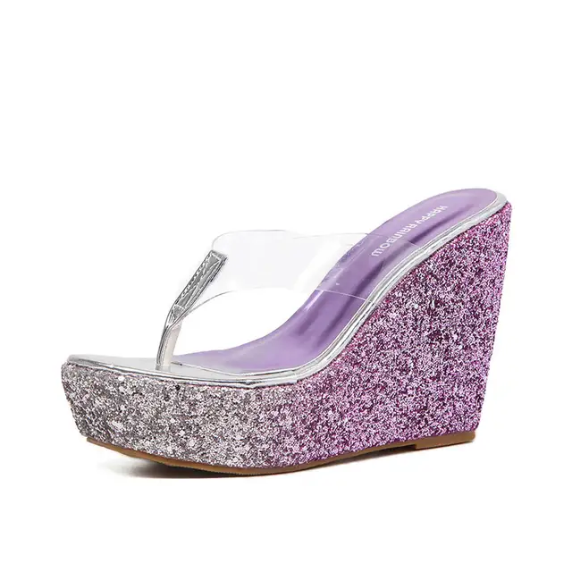 purple wedge flip flops