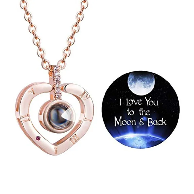 

100 PCS Mother's Day Projection 100 languages I love you to the Moon & Back Necklace Loving Memory Collarbone Jewelry for Women