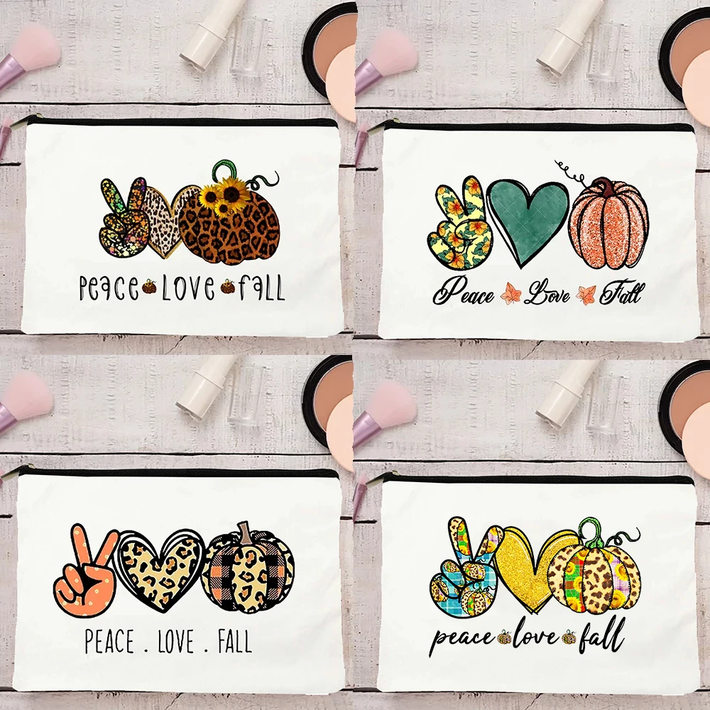 

Peace Love Осенняя мультяшная Милая женская косметичка с принтом тыквы косметичка Органайзер Модный на молнии Хэллоуин лучшие подарки