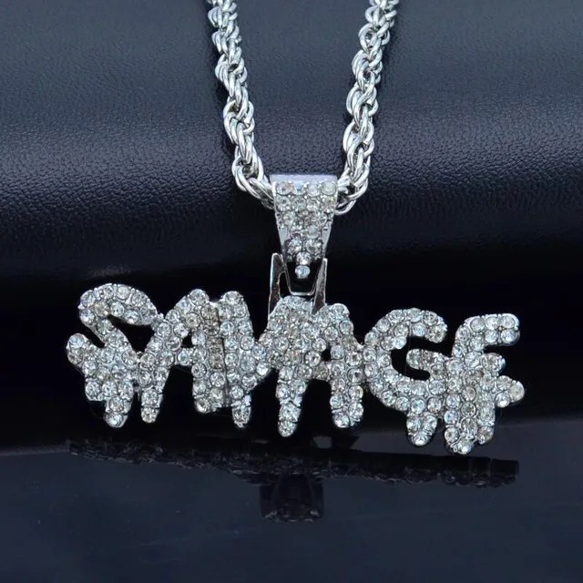 Хип-хоп ожерелье из латуни золотого цвета Iced Out цепи микро проложить кубический циркон дикарь ожерелье с подвеской для мужчин подарки - Окраска металла: Silver