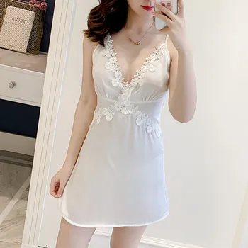 

Fiklyc Spring And Summer New Female Sense Suspenders Nightgown Nightdress Long Sleeve Home Service