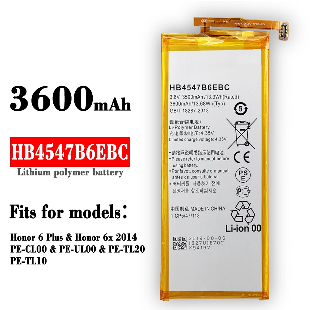 

Hua Wei 100% Orginal HB4547B6EBC 3500mAh Battery For Huawei Honor 6 Plus PE-TL20 PE-TL10 PE-CL00 PE-UL00 Batteries