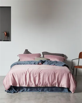 

Simple Plain Color Two Sorts 60 Double-Sided Tencel Four-piece Set Summer Silky Bare Sleeping Sheet Quilt Cover Bedding Article