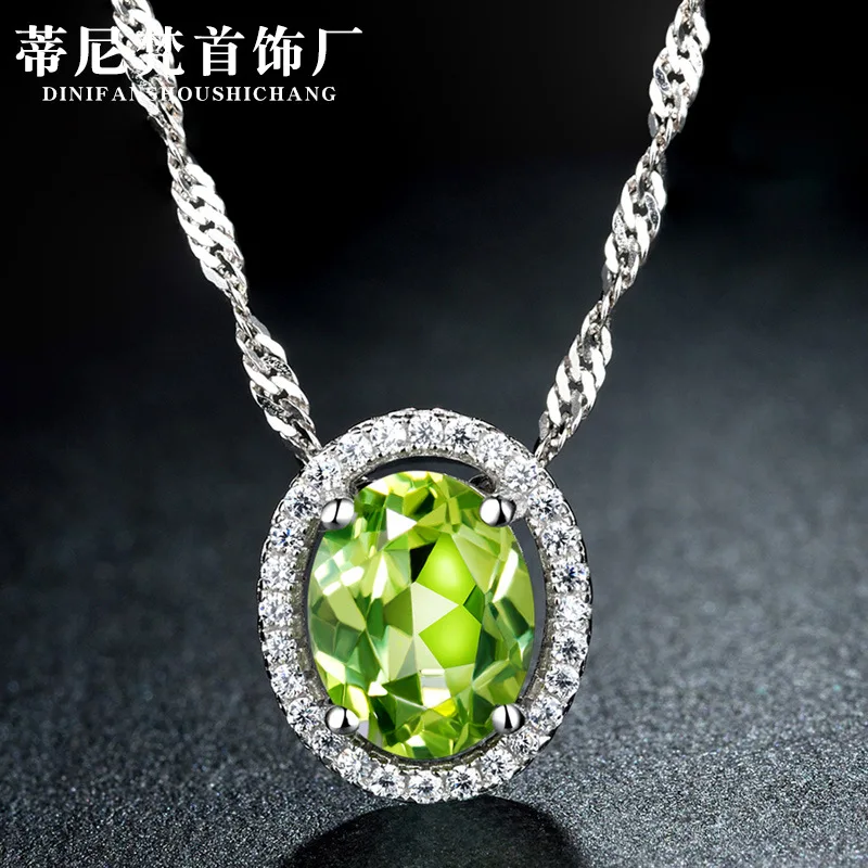 

Hot Selling Korean-style Fashion Elegant Elegant Pendant Women's S925 Fine Silver Set with Olive Gemstone Simple Necklace Pendan
