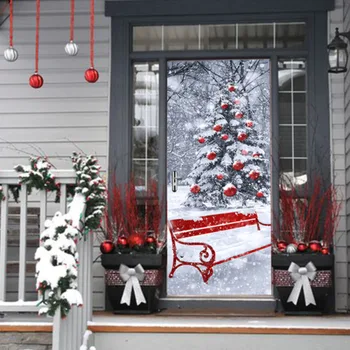 

Christmas Decoration Wall Sticker PVC Waterproof Christmas Tree Door Stickers Self Adhesive Poster Wall Decals Xmas Decor