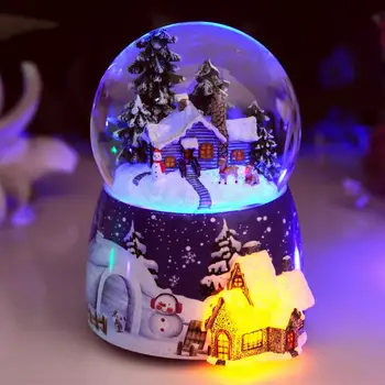 

Resin Music Box Crystal Ball Snow Globe Lights Christmas Gift With Speaker House Spinning Crafts Creative Desktop Home Decor