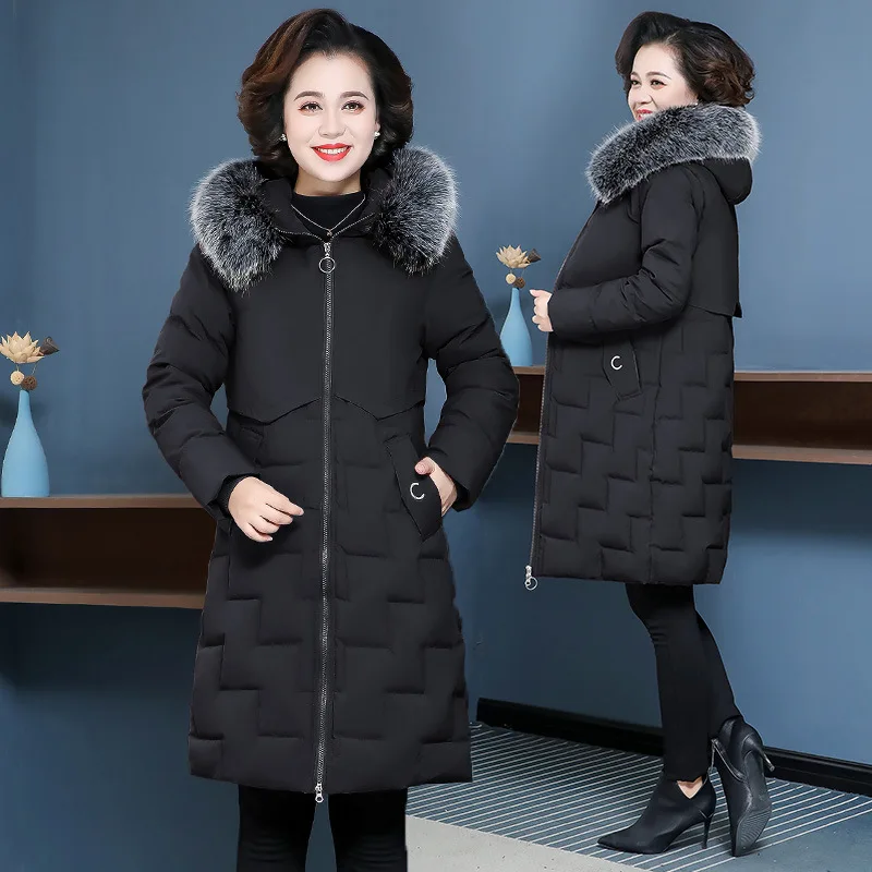 

2019 New Style Mom Winter Mid-length Thick Cotton-padded Jacket Middle-aged Cotton-padded Clothes Female Winter Coat Middle-aged