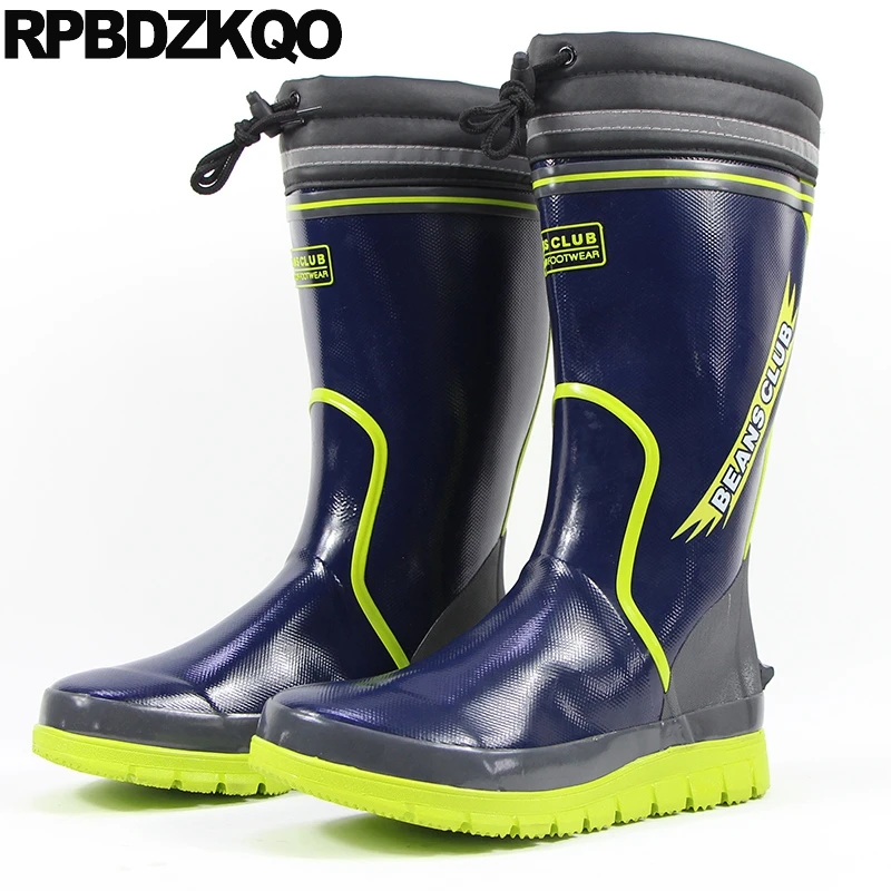 

Blue Mens Rubber Rain Boots Mid Calf Rainboots Slip On Cheap Wedge Tall Shoes Plus Size Non Male Pvc Winter Fur Lined Waterproof