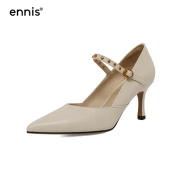 

ENNIS 2020 Female Mary Jane Shoes Women High Heels Genuine Leather Pumps Pointed Toe Heels Stiletto Shoes Casual Autumn P0100