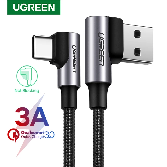Câble USB Type-C coudé (90°) en nylon pour recharge rapide