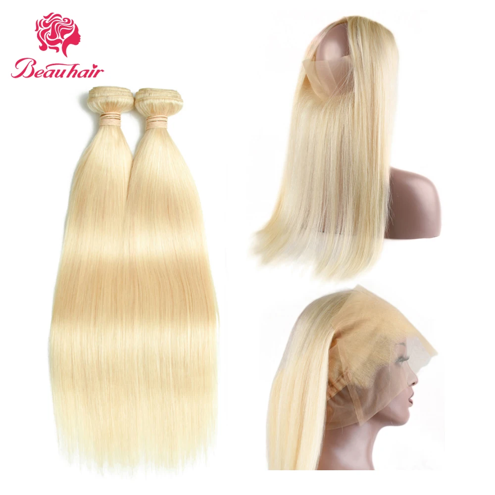 

Blonde Hair Brazilian Straight Hair 2 Bundles and 360 Lace Frontal Remy Human Hair Extensation with 360 Lace Frontal For Women