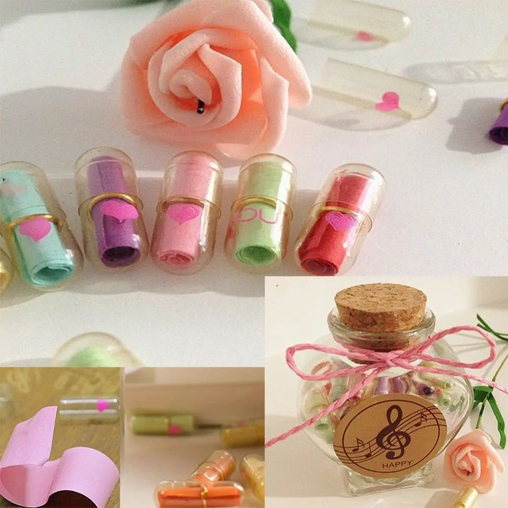 50pcs Transparent Multi-Color Heart Shape Message Letter Capsule Cute Pills Mini letter paper roll message letter capsules
