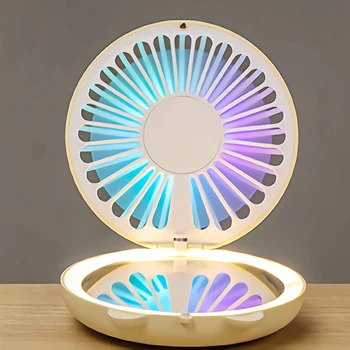 

Mini Necklace Fan,Portable Small USB Rechargeable Desk Fan,850MAh Foldable Handheld Fan Personal Fan with Makeup Mirror Led Ligh