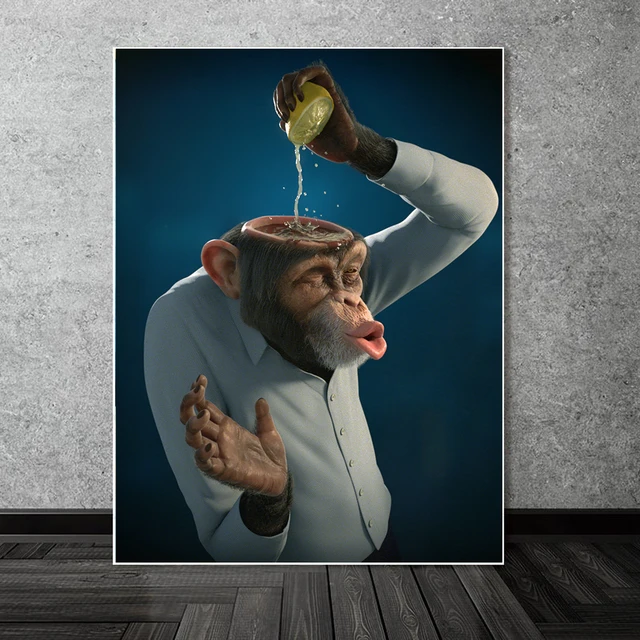 Забавный абстрактный холст с изображением обезьяны лимонного