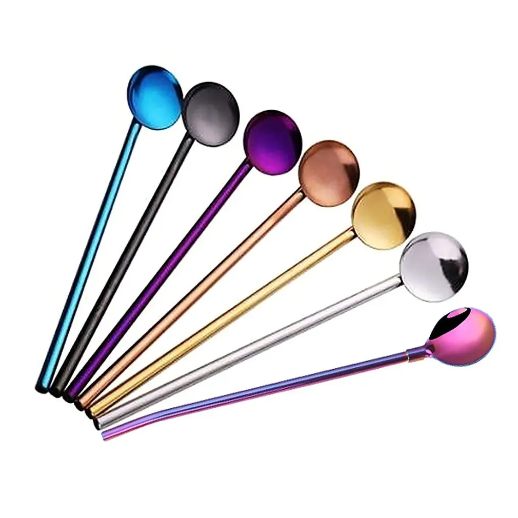 Eco-Friendly Stainless Steel Long Handle Drinking Straws Tea Strainer Cocktail Shaker Coffee Filtered Spoons Tool