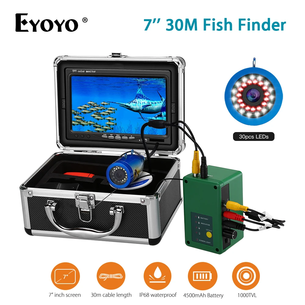 

Eyoyo Original 30M 7" Underwater Fishing Video Camera Fish Finder 1000TVL 15pcs Infrared and 15pcs White LEDs for Ice Fishing