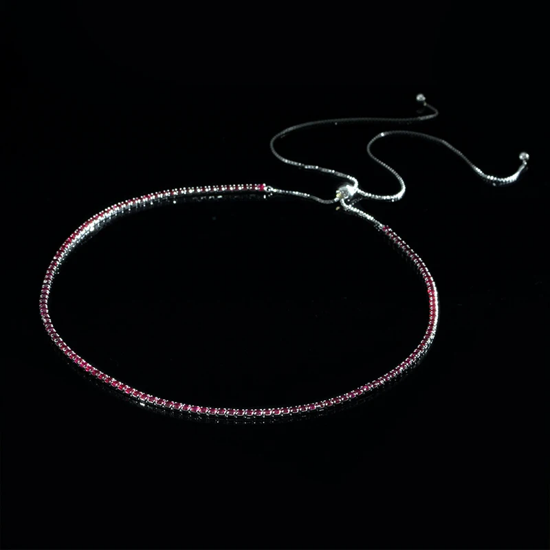 OEVAS 100% 925 Sterling Silver 2.5mm Ruby Tanzanite Sapphire High Carbon Diamond 65mm Chains Necklace Wedding Fine Jewelry Gift