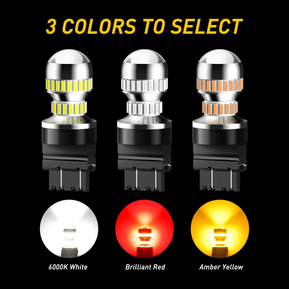 AUXITO 2pcs 3157 P27W LED 전구 DRL 역방향 램프 1200LM 흰색 Canbus 빨간색 호박색 노란색 T25 3156 자동차 LED 방향 지시등 브레이크 라이트