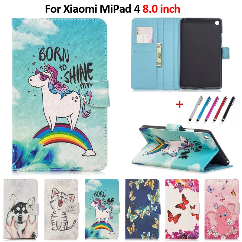 Чехол для планшета Xiaomi Mi Pad 4 8 0 дюймов Kawaii Единорог Кошка Собака Щенок кожаный