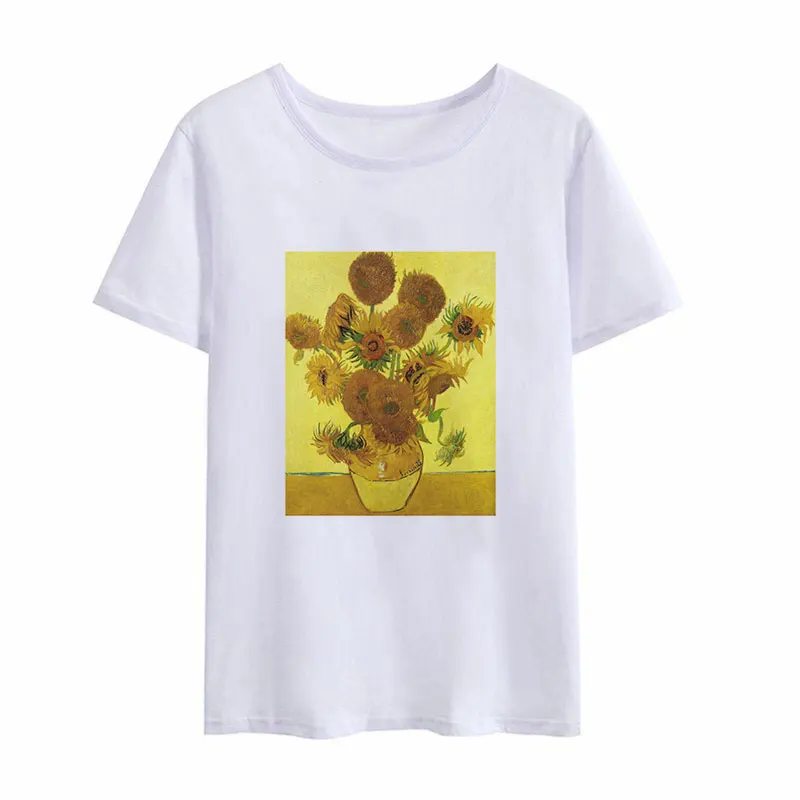 Ван Гог футболка искусство масляной живописи решетки печати милый топ Женская футболка Повседневная Harajuku Vogue футболка Camisetas Mujer Женская